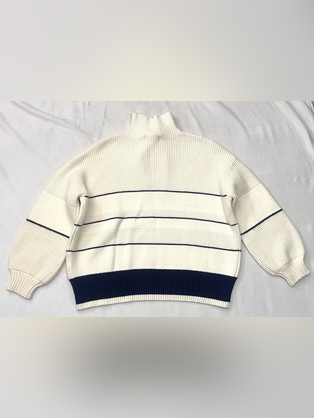 Vita Grace Cream and Navy Soft Thick Button Up Neck Waffle Sweater Women's Top - Picture 15 of 16
